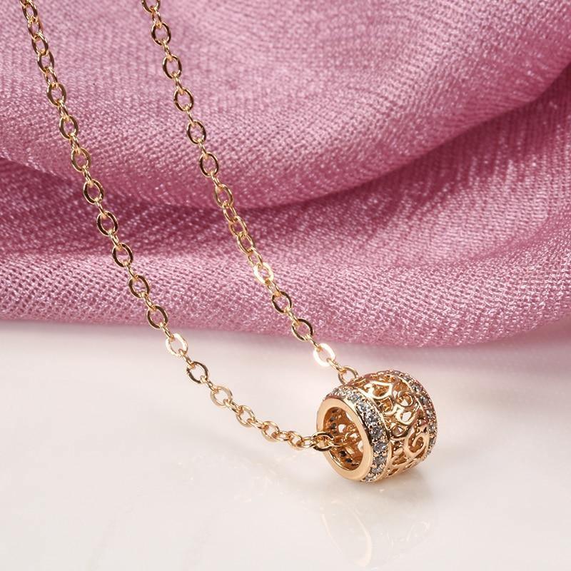 Luxury Hollow Flower Micro-wax Inlay Natural Zircon Rose Gold Round Pendant - The Jewellery Supermarket