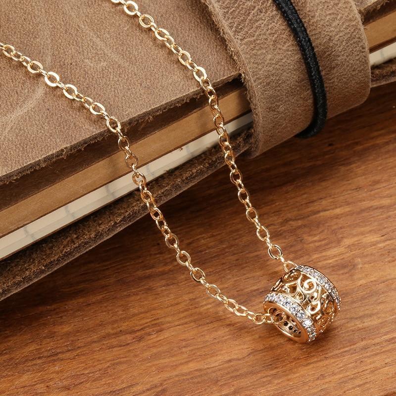 Luxury Hollow Flower Micro-wax Inlay Natural Zircon Rose Gold Round Pendant - The Jewellery Supermarket