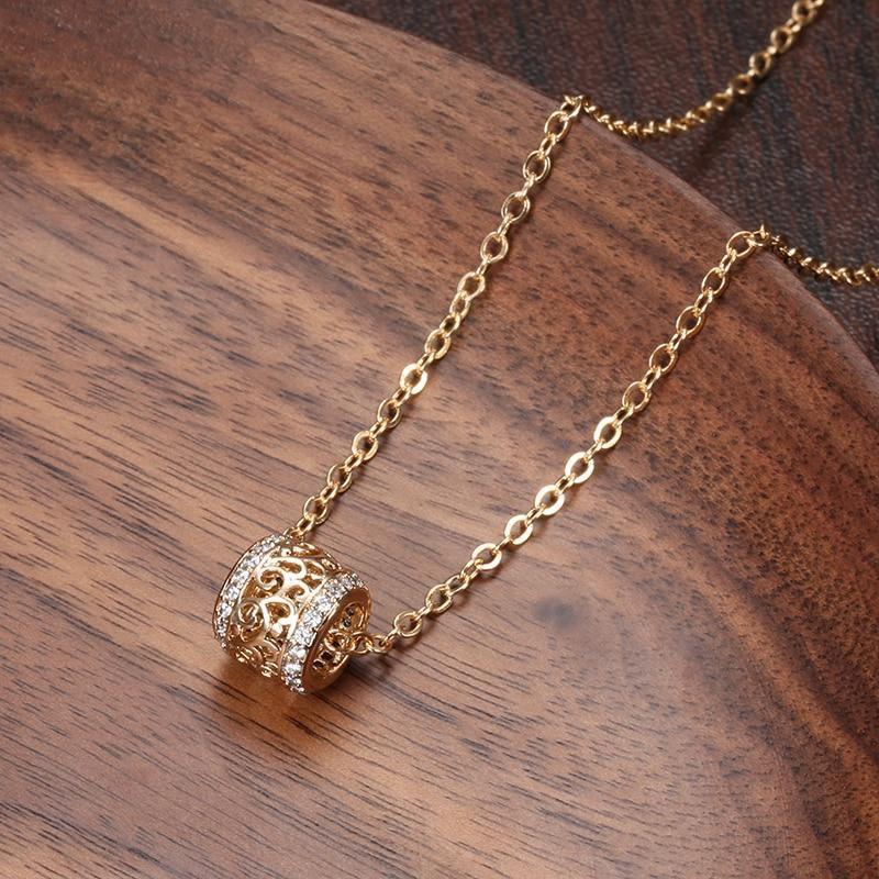 Luxury Hollow Flower Micro-wax Inlay Natural Zircon Rose Gold Round Pendant - The Jewellery Supermarket