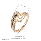 Luxury Rose Gold Natural Black Zircon Fashion 3 Rows Waves Ring - The Jewellery Supermarket