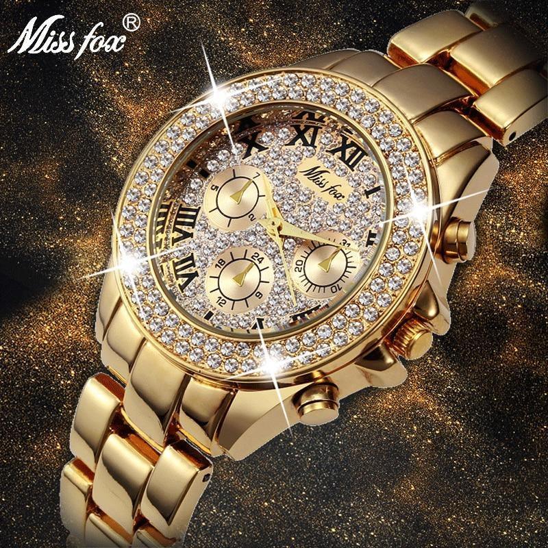 MISS FOX Classic Roman Numbers Quartz Fashion Casual Gold Bling Ladies Watch - The Jewellery Supermarket