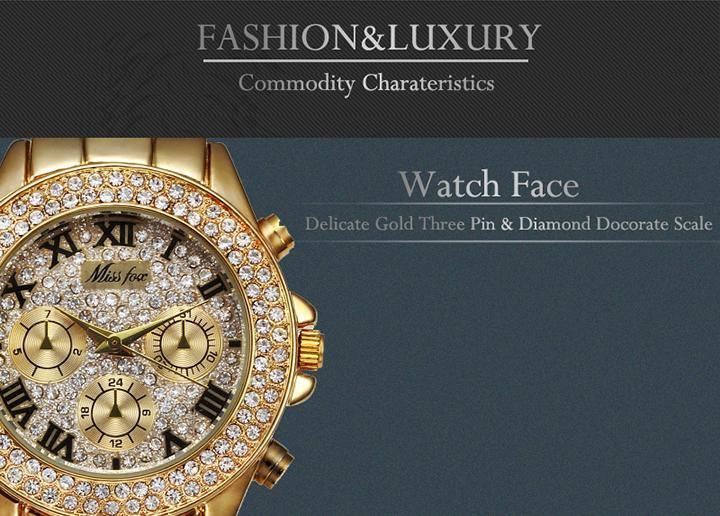MISS FOX Classic Roman Numbers Quartz Fashion Casual Gold Bling Ladies Watch - The Jewellery Supermarket