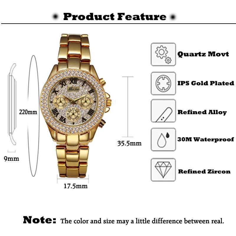 MISS FOX Classic Roman Numbers Quartz Fashion Casual Gold Bling Ladies Watch - The Jewellery Supermarket