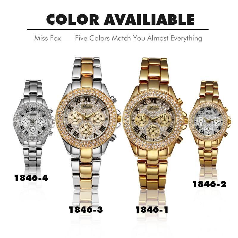 MISS FOX Classic Roman Numbers Quartz Fashion Casual Gold Bling Ladies Watch - The Jewellery Supermarket