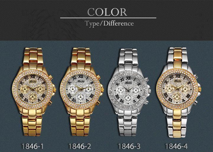 MISS FOX Classic Roman Numbers Quartz Fashion Casual Gold Bling Ladies Watch - The Jewellery Supermarket