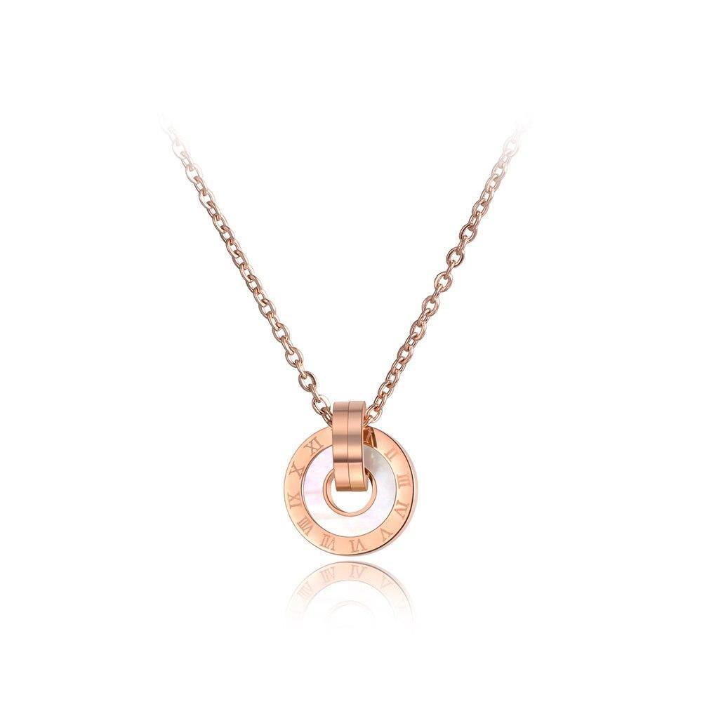 Mosaic Stainless Steel Shell & Acrylic Double Circle Pendant Necklace - The Jewellery Supermarket