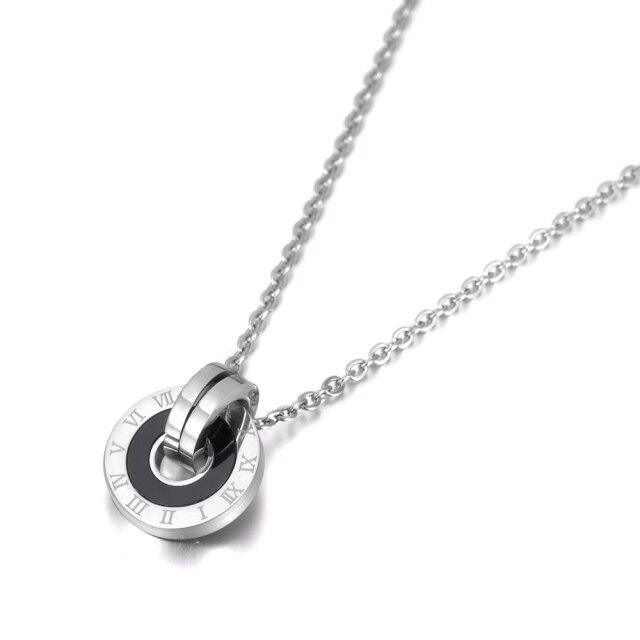 Mosaic Stainless Steel Shell & Acrylic Double Circle Pendant Necklace - The Jewellery Supermarket