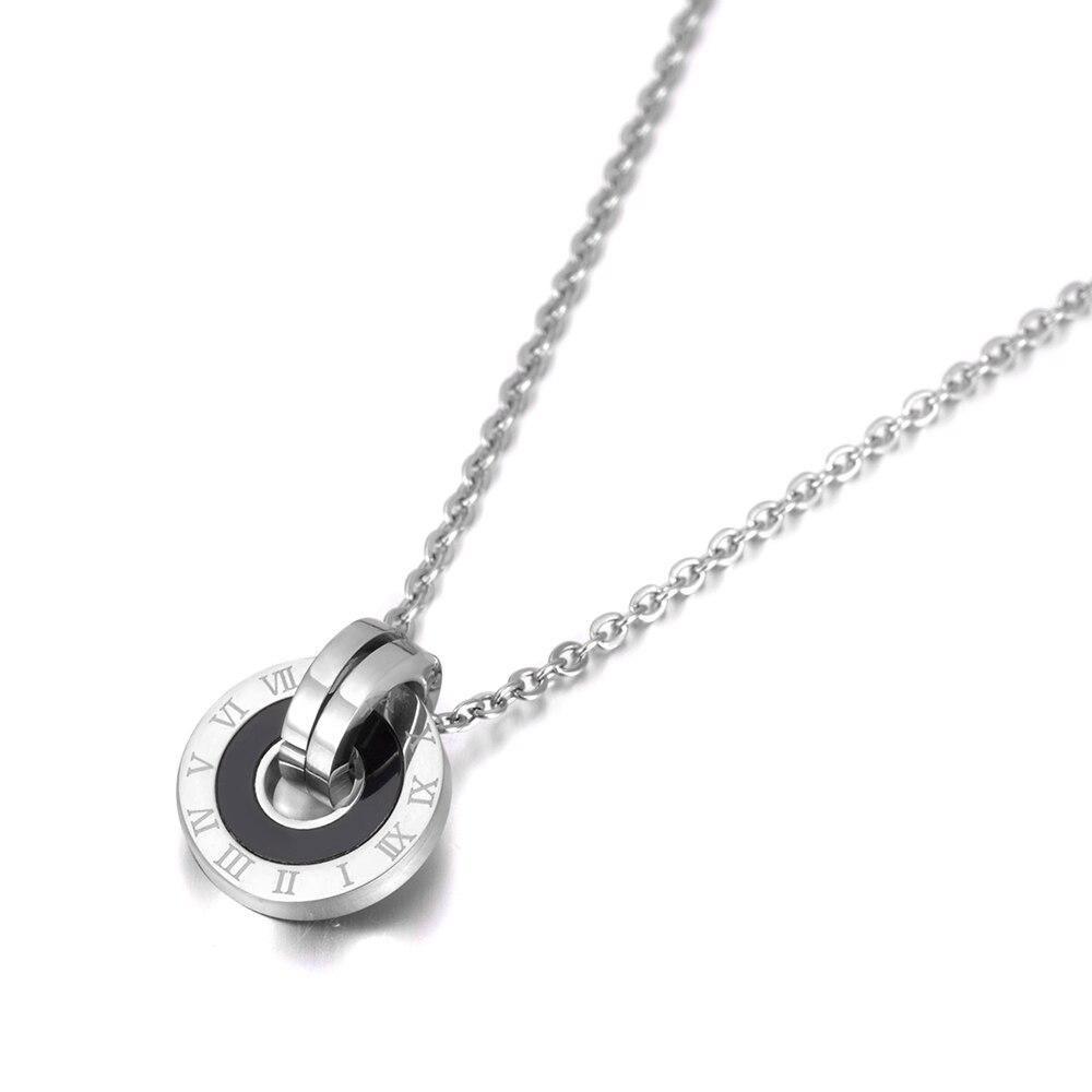 Mosaic Stainless Steel Shell & Acrylic Double Circle Pendant Necklace - The Jewellery Supermarket