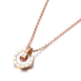 Mosaic Stainless Steel Shell & Acrylic Double Circle Pendant Necklace - The Jewellery Supermarket