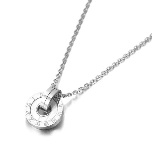 Mosaic Stainless Steel Shell & Acrylic Double Circle Pendant Necklace - The Jewellery Supermarket