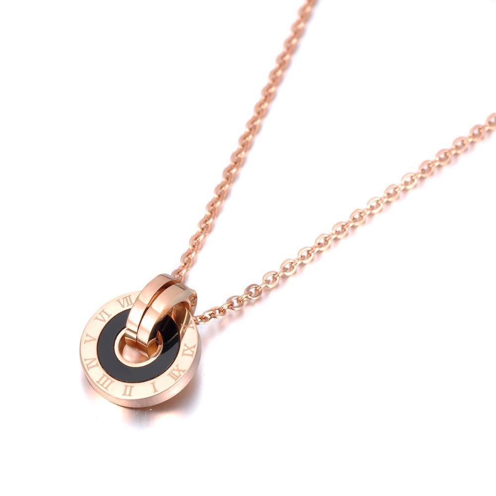 Mosaic Stainless Steel Shell & Acrylic Double Circle Pendant Necklace - The Jewellery Supermarket