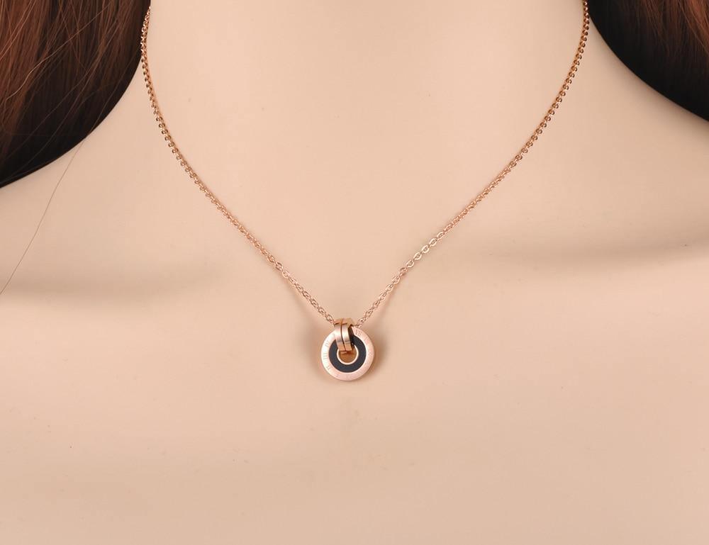 Mosaic Stainless Steel Shell & Acrylic Double Circle Pendant Necklace - The Jewellery Supermarket