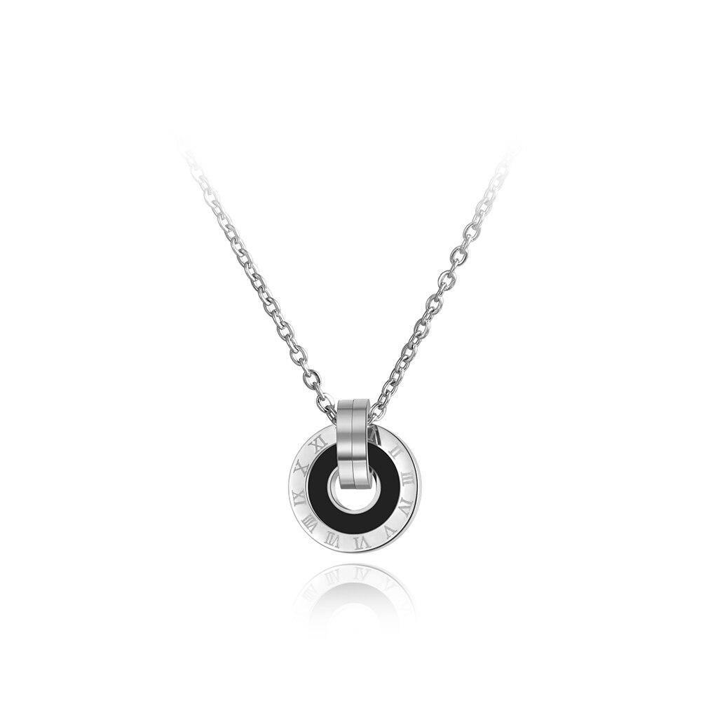Mosaic Stainless Steel Shell & Acrylic Double Circle Pendant Necklace - The Jewellery Supermarket