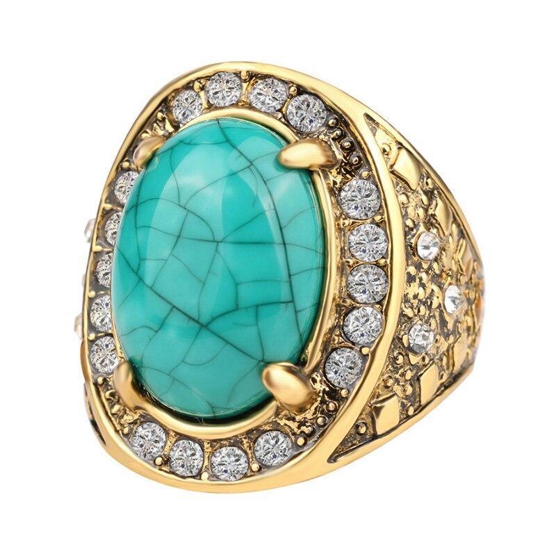 New Antique Gold Natural Stone White Crystal Ethnic Big Oval Ring - The Jewellery Supermarket