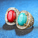New Antique Gold Natural Stone White Crystal Ethnic Big Oval Ring - The Jewellery Supermarket