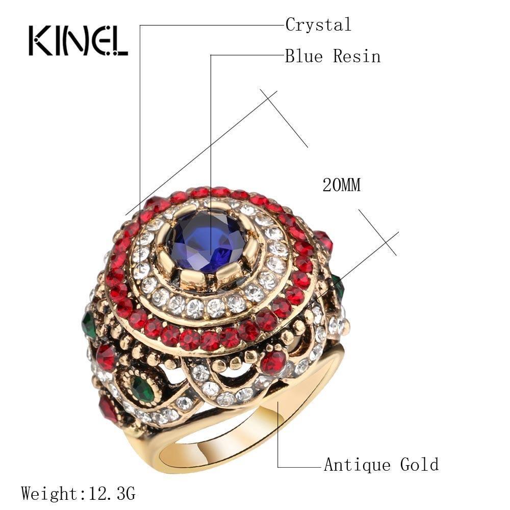 New Arrival Bohemian Blue Resin Inlay Crystal Gold Plated Antique Ring For Women - The Jewellery Supermarket