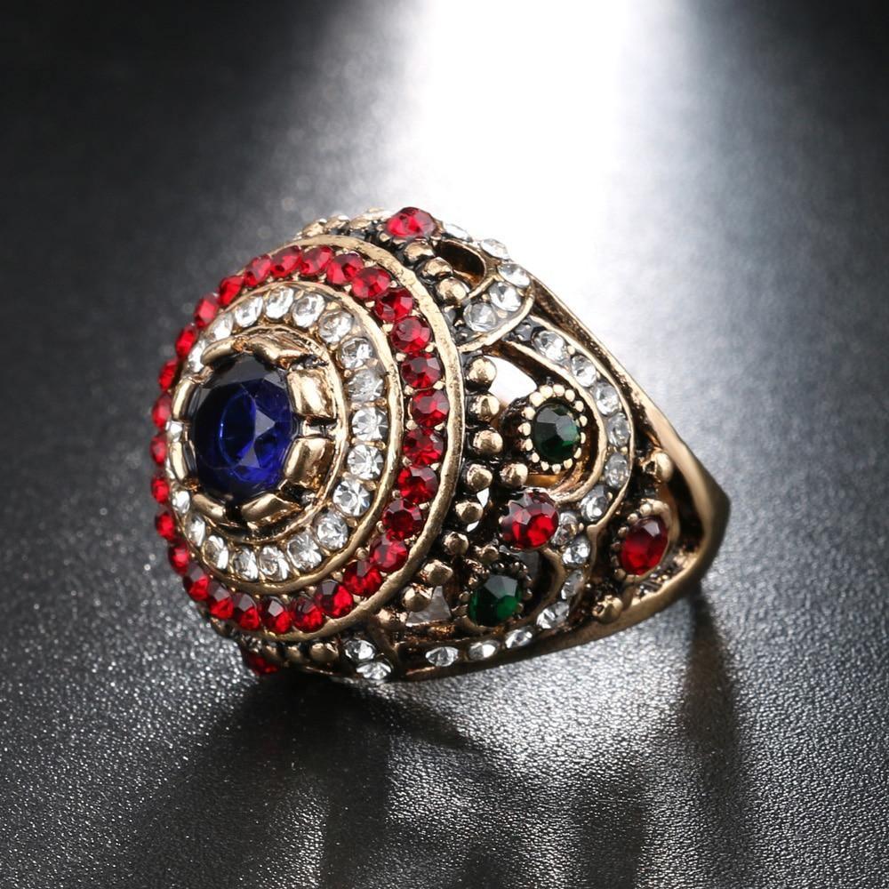 New Arrival Bohemian Blue Resin Inlay Crystal Gold Plated Antique Ring For Women - The Jewellery Supermarket
