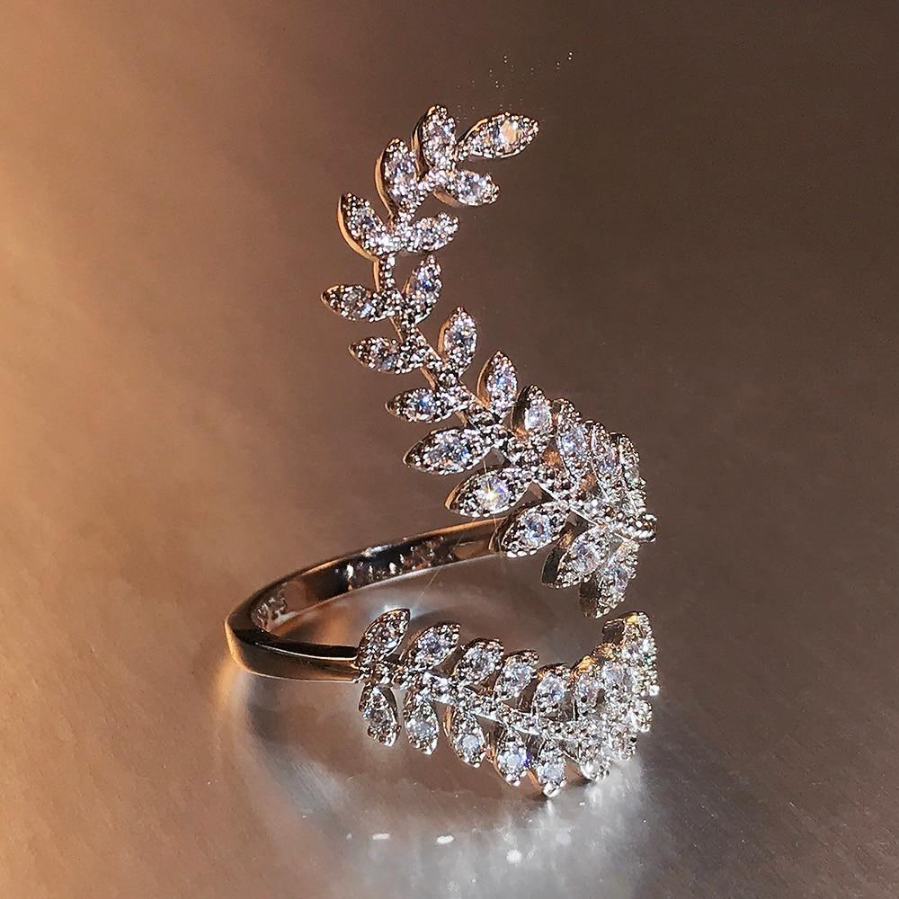 New Arrival Fashion Leaf Delicate High Quality AAA+ Cubic Zirconia Diamonds Adjustable Ring - The Jewellery Supermarket