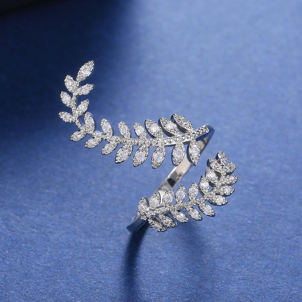 New Arrival Fashion Leaf Delicate High Quality AAA+ Cubic Zirconia Diamonds Adjustable Ring - The Jewellery Supermarket