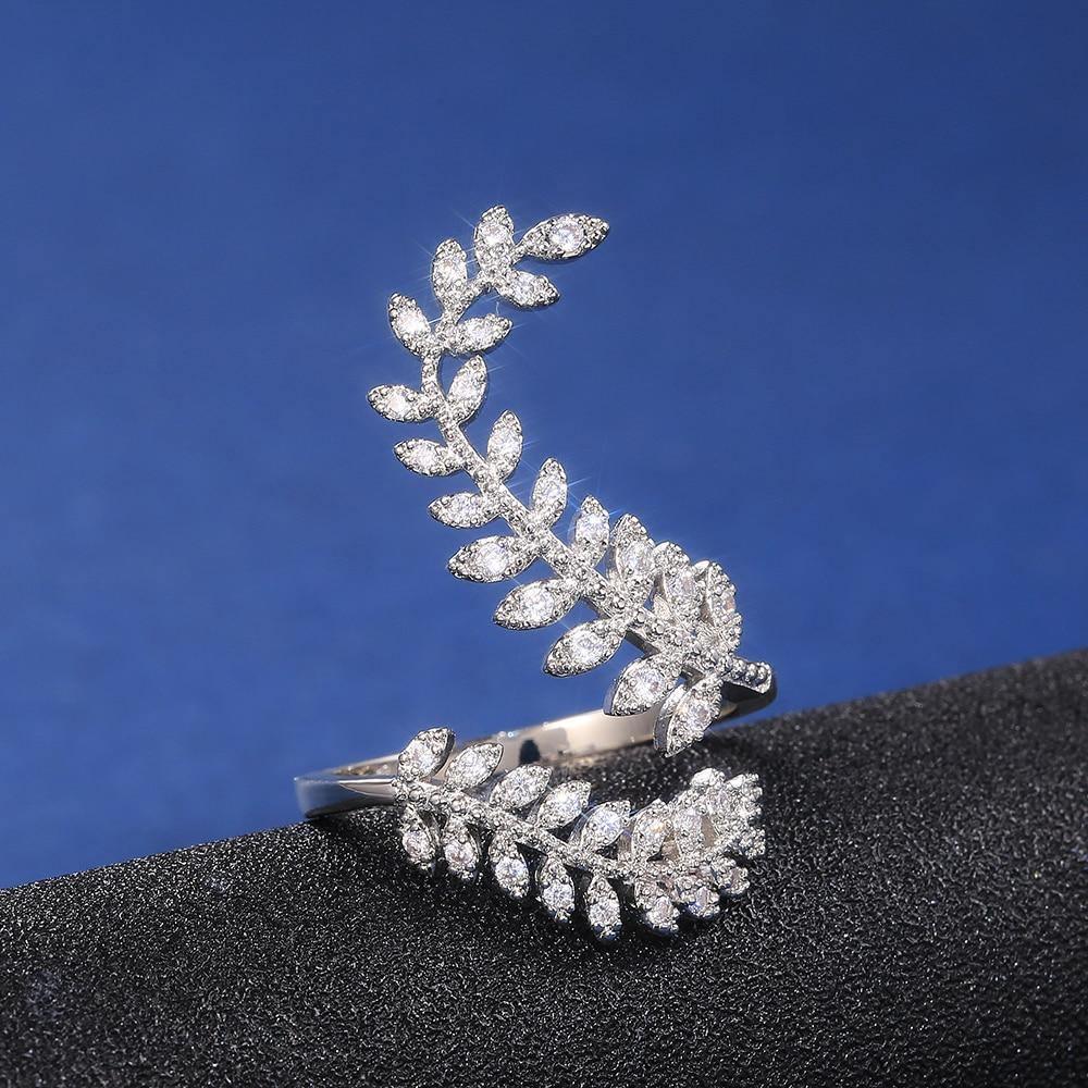 New Arrival Fashion Leaf Delicate High Quality AAA+ Cubic Zirconia Diamonds Adjustable Ring - The Jewellery Supermarket