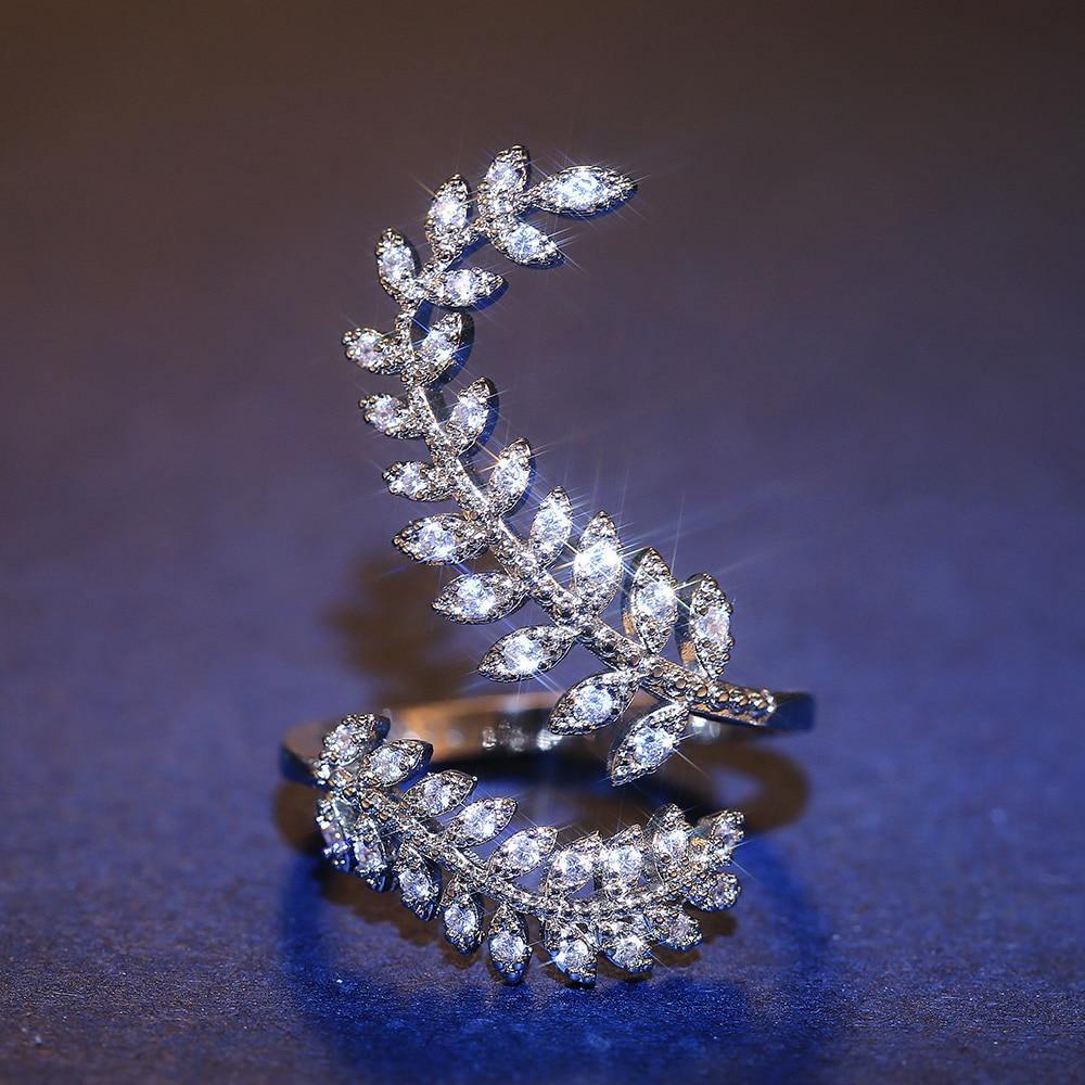 New Arrival Fashion Leaf Delicate High Quality AAA+ Cubic Zirconia Diamonds Adjustable Ring - The Jewellery Supermarket