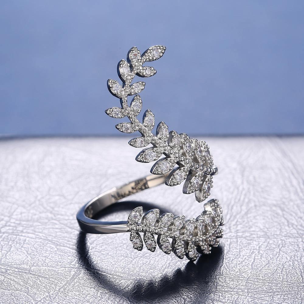 New Arrival Fashion Leaf Delicate High Quality AAA+ Cubic Zirconia Diamonds Adjustable Ring - The Jewellery Supermarket