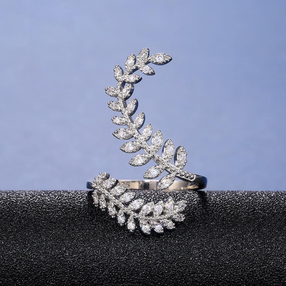 New Arrival Fashion Leaf Delicate High Quality AAA+ Cubic Zirconia Diamonds Adjustable Ring - The Jewellery Supermarket