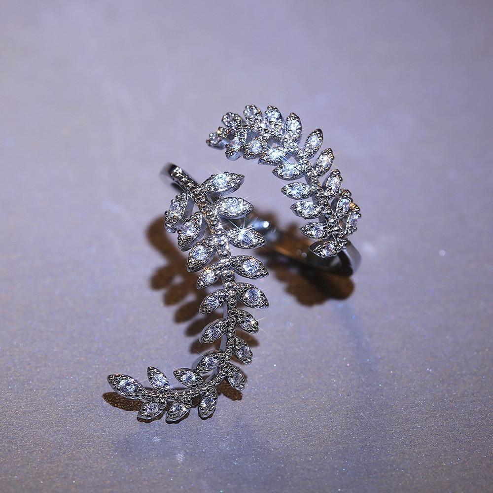 New Arrival Fashion Leaf Delicate High Quality AAA+ Cubic Zirconia Diamonds Adjustable Ring - The Jewellery Supermarket