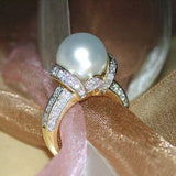 New Design High Quality Big Imitation Pearl AAA+ Cubic Zirconia Diamonds Ring - The Jewellery Supermarket
