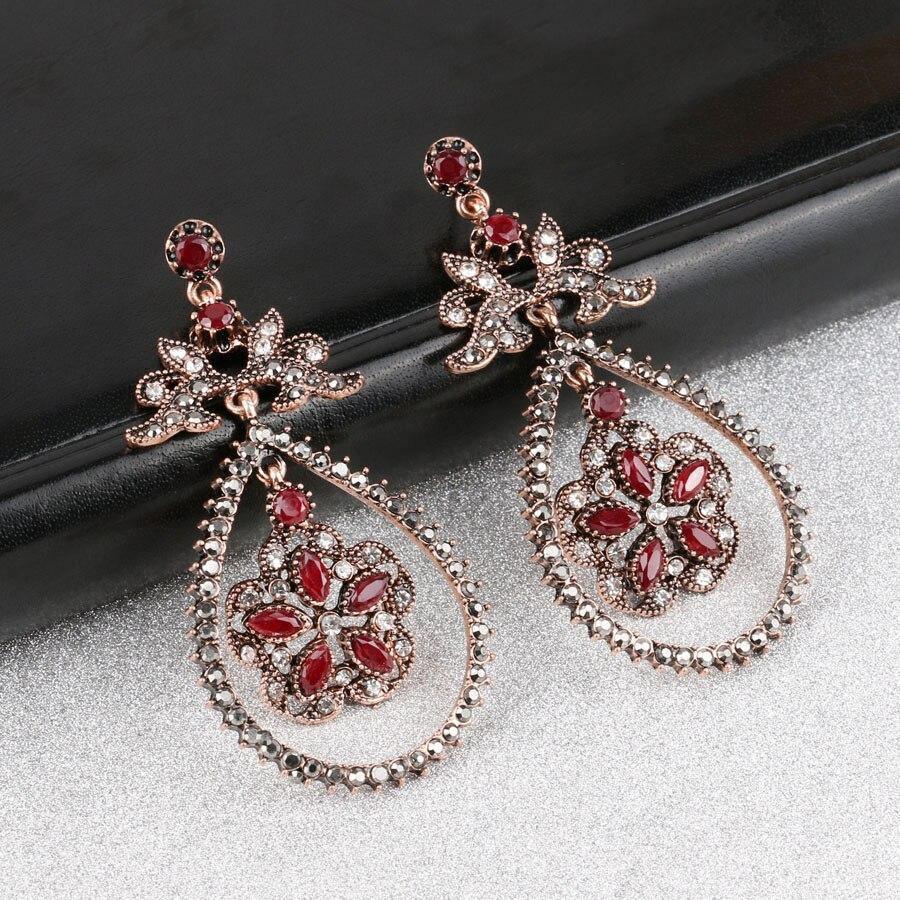 New Fashion Water Drop Red Resin Crystal Flowers Earrings For Women - The Jewellery Supermarket