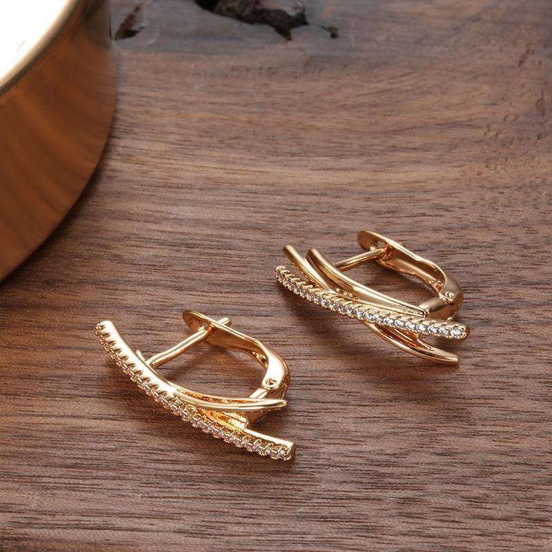 New Minimalist Style Rose Gold Drop Geometric lines Cross Natural Zircon Earrings - The Jewellery Supermarket