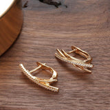 New Minimalist Style Rose Gold Drop Geometric lines Cross Natural Zircon Earrings - The Jewellery Supermarket
