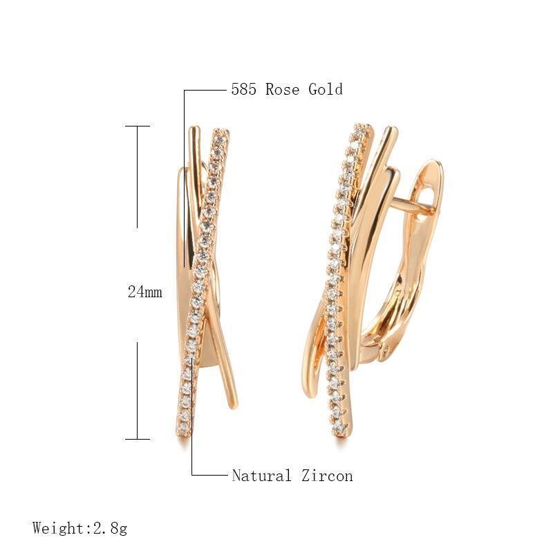 New Minimalist Style Rose Gold Drop Geometric lines Cross Natural Zircon Earrings - The Jewellery Supermarket