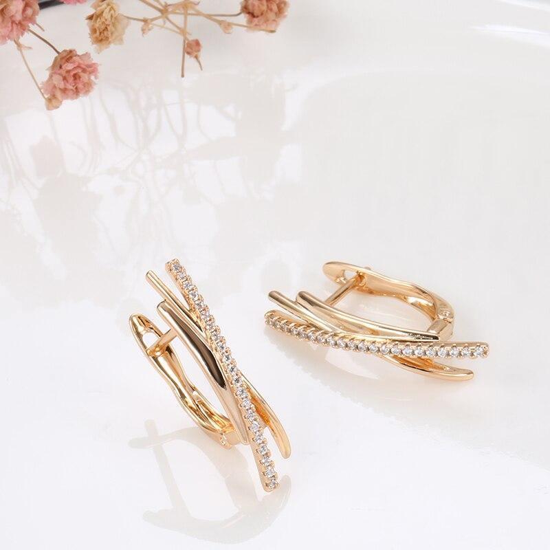New Minimalist Style Rose Gold Drop Geometric lines Cross Natural Zircon Earrings - The Jewellery Supermarket