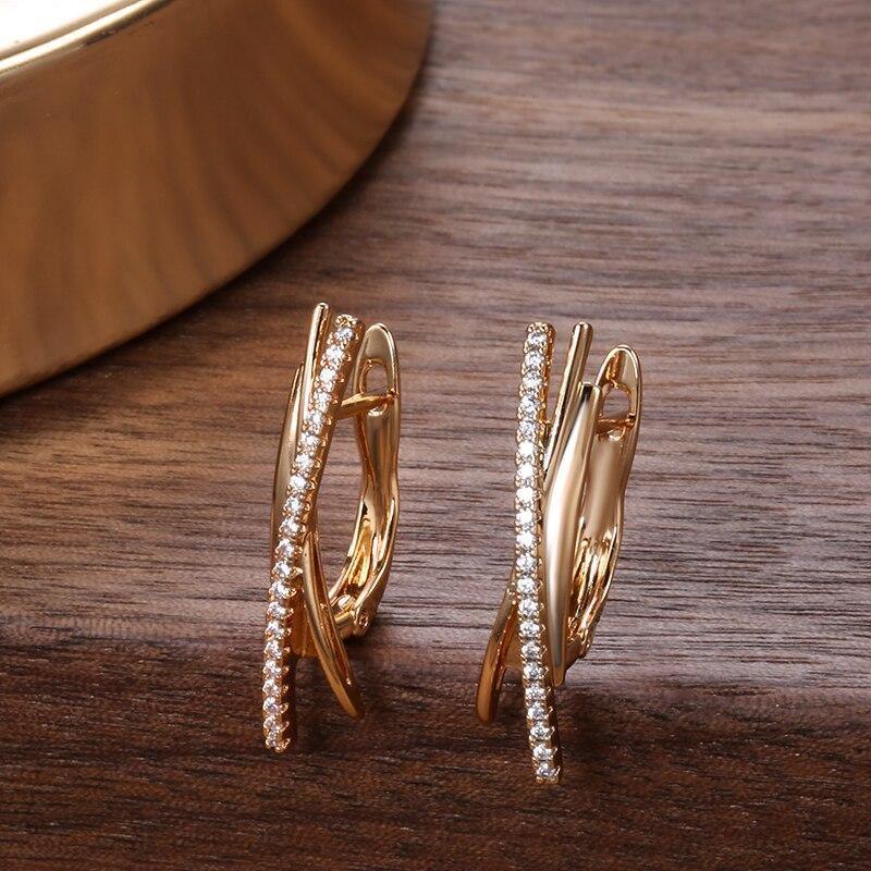 New Minimalist Style Rose Gold Drop Geometric lines Cross Natural Zircon Earrings - The Jewellery Supermarket