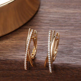 New Minimalist Style Rose Gold Drop Geometric lines Cross Natural Zircon Earrings - The Jewellery Supermarket