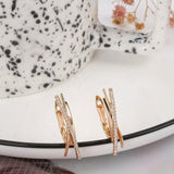 New Minimalist Style Rose Gold Drop Geometric lines Cross Natural Zircon Earrings - The Jewellery Supermarket