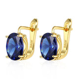 New Oval Dark Blue Natural Zircon Women Fashion Gold Color Bohemia Cute Earrings