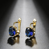 New Oval Dark Blue Natural Zircon Women Fashion Gold Color Bohemia Cute Earrings - The Jewellery Supermarket