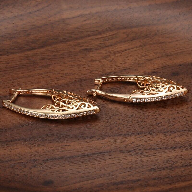 New Rose Gold AAA+ Natural Zircon Flower Micro Wax Inlay Hollow Drop Earrings - The Jewellery Supermarket