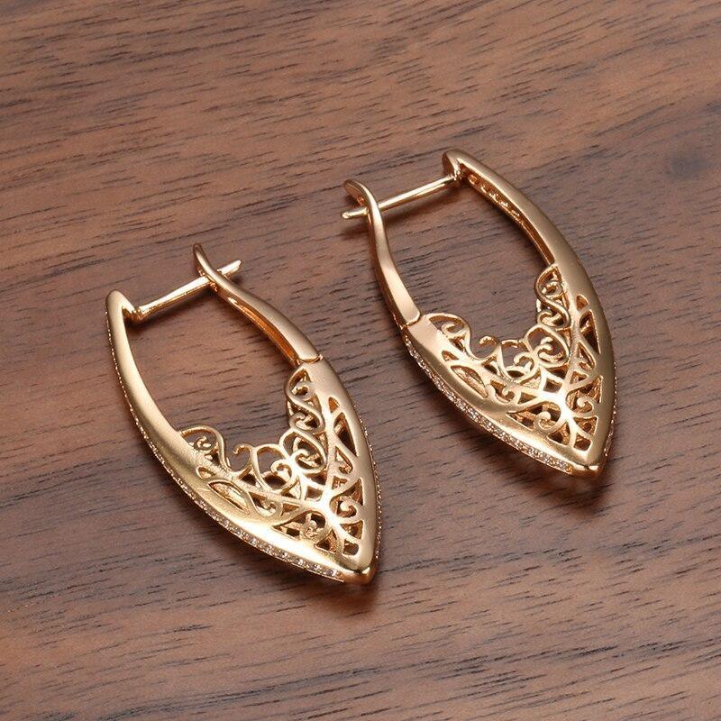 New Rose Gold AAA+ Natural Zircon Flower Micro Wax Inlay Hollow Drop Earrings - The Jewellery Supermarket