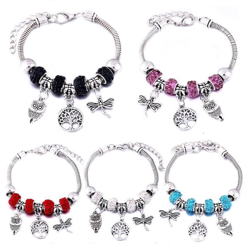 New Tree Of Life Lobster Buckle Snake Chain Beaded Bangles - The Jewellery Supermarket