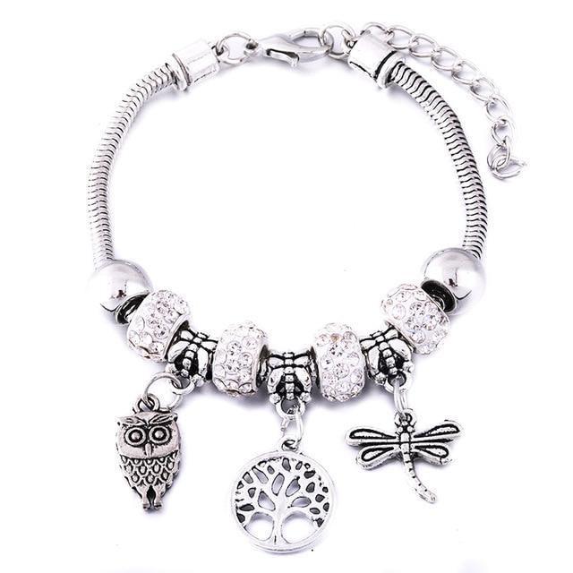 New Tree Of Life Lobster Buckle Snake Chain Beaded Bangles - The Jewellery Supermarket