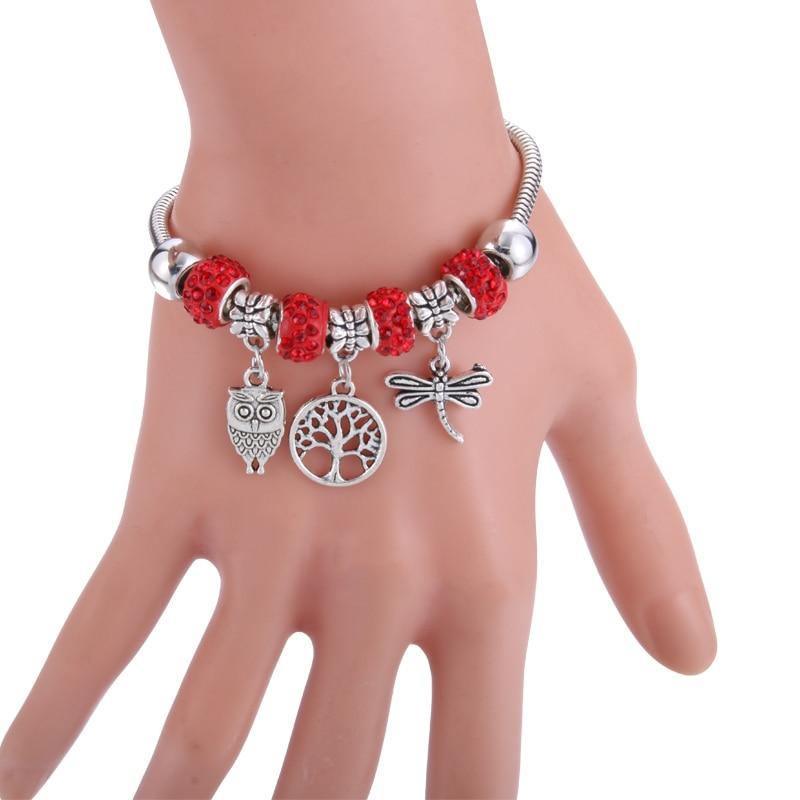 New Tree Of Life Lobster Buckle Snake Chain Beaded Bangles - The Jewellery Supermarket