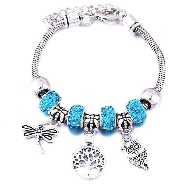 New Tree Of Life Lobster Buckle Snake Chain Beaded Bangles - The Jewellery Supermarket