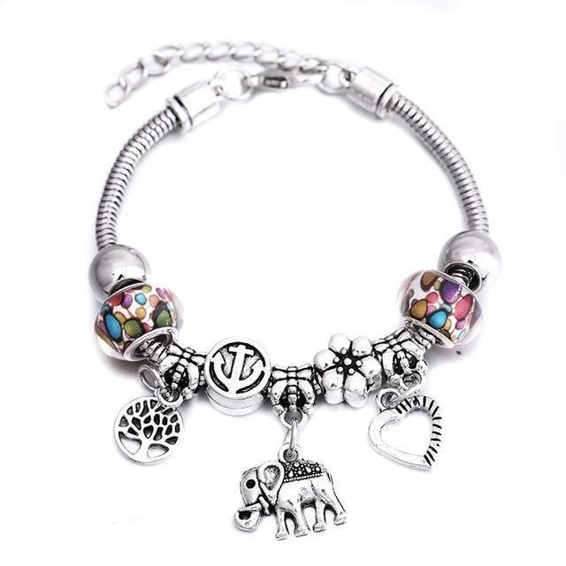 New Tree Of Life Lobster Buckle Snake Chain Beaded Bangles - The Jewellery Supermarket