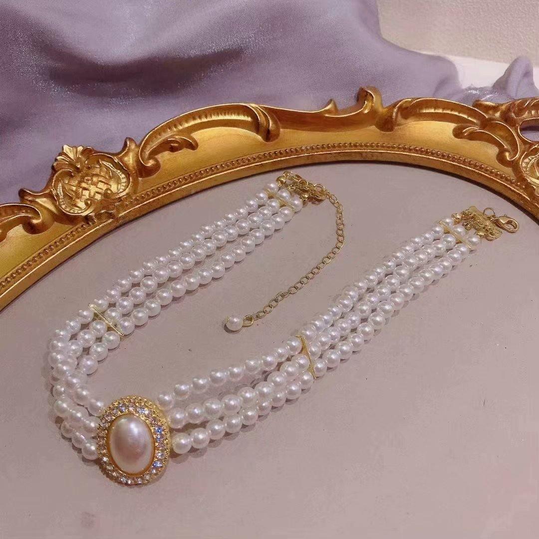 New Trend Jewellery Fashion Elegant Light Luxury Three-Layer Pearl Collar, - The Jewellery Supermarket