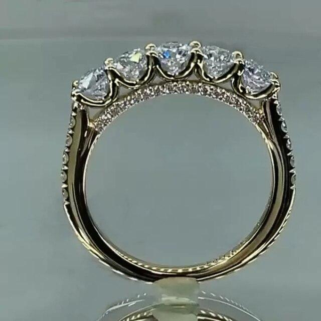 New Trendy 5 Round AAA+ Cubic Zirconia Diamonds Stylish Delicate Luxury Ring - The Jewellery Supermarket
