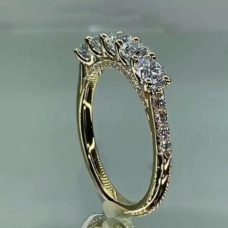 New Trendy 5 Round AAA+ Cubic Zirconia Diamonds Stylish Delicate Luxury Ring - The Jewellery Supermarket