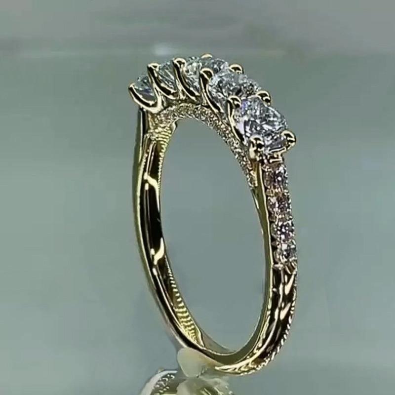 New Trendy 5 Round AAA+ Cubic Zirconia Diamonds Stylish Delicate Luxury Ring - The Jewellery Supermarket